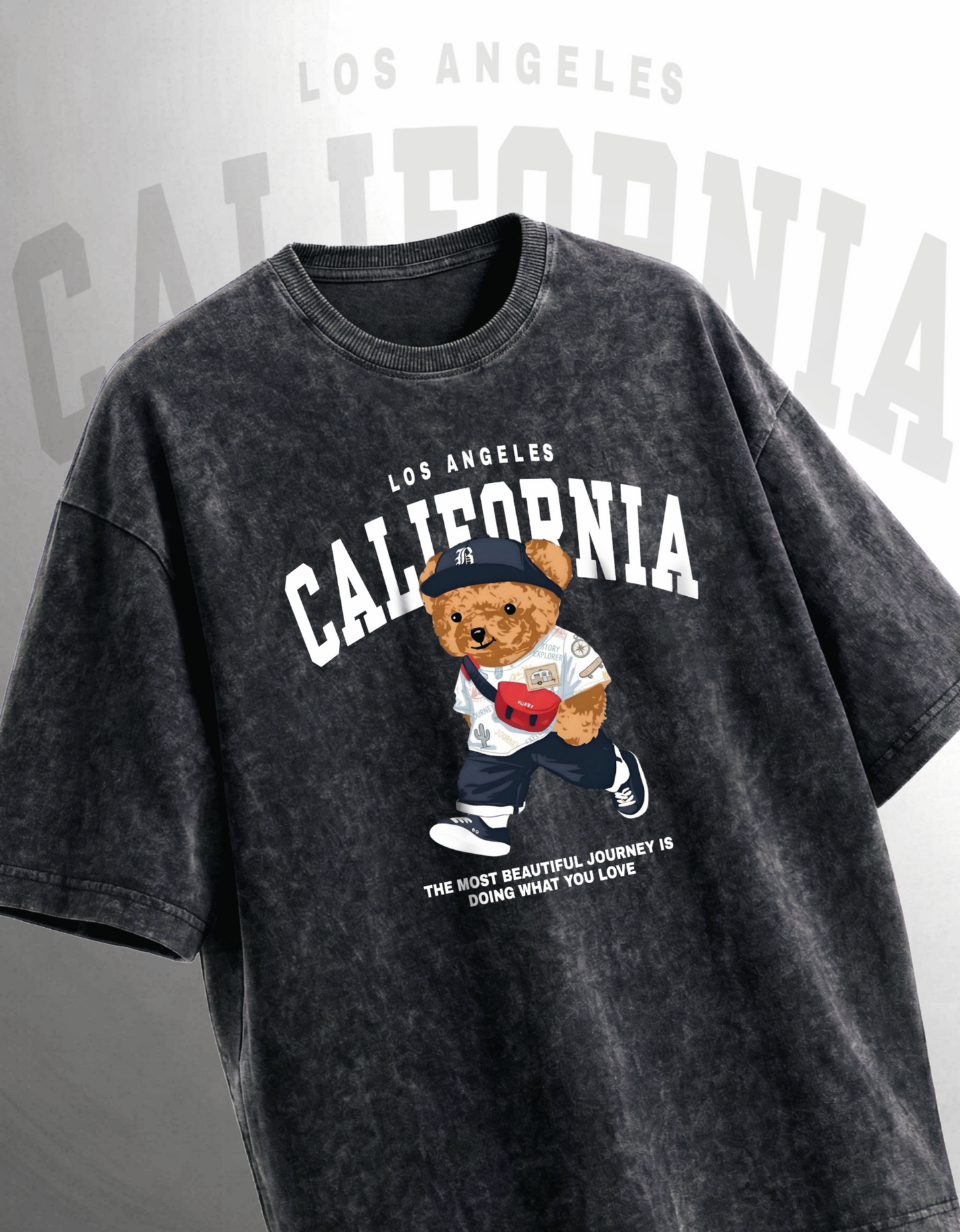 CALIFORNIA MIDNIGHT URBAN TEDDY ACID WASH OVERSIZED TEE