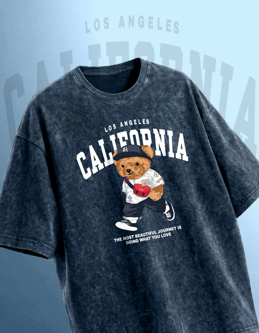 CALIFORNIA MIDNIGHT URBAN TEDDY ACID WASH OVERSIZED TEE